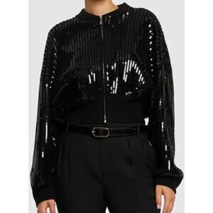 Alexandre Vauthier Black Sequined Knit Jacket Full Zip Cropped Womens Size XS